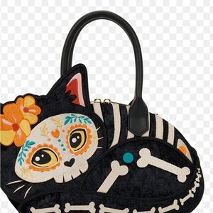 Loungefly Black Day of the Dead Cat Tote with Colorful Embroidery
